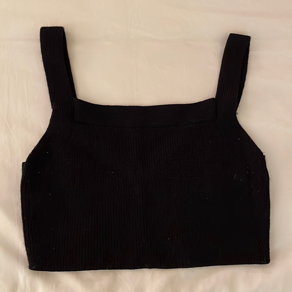 Aritzia Wilfred Black Crop Knit Top
